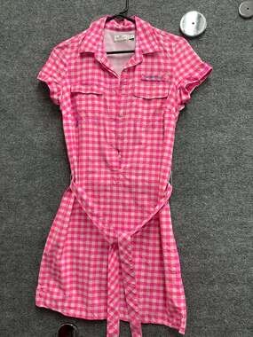 Vineyard Vines Performance Pink Gingham Belted Shirt Dress Size 0